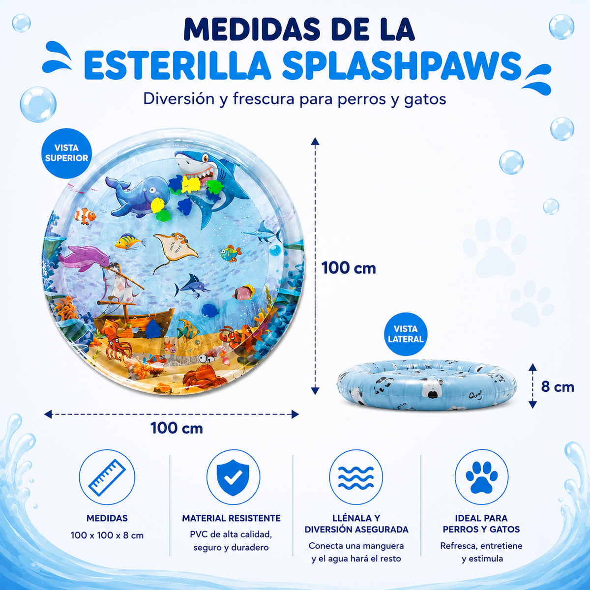 SplashPaws™ – Esterilla de Agua Interactiva para Gatos y Perros
